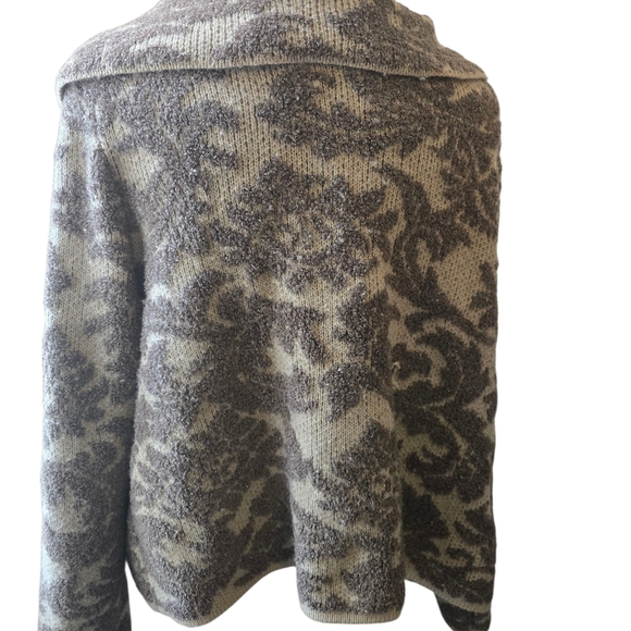 Chico's Women Ryder Cardigan Size 2 / L Brown Paisley Metallic Cowl Wrap Neck - Picture 7 of 9